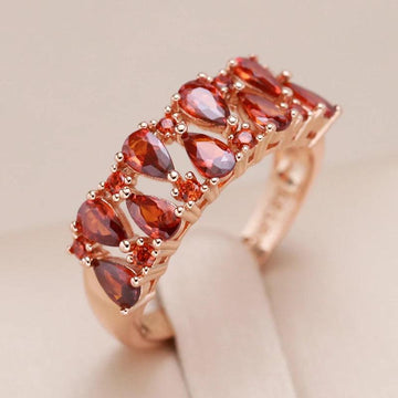 Gorgeous Trend 14K Filled Rose Gold Full Red AAA Zircon Crystals Paved Width Ring For Women - Fine Jewellery